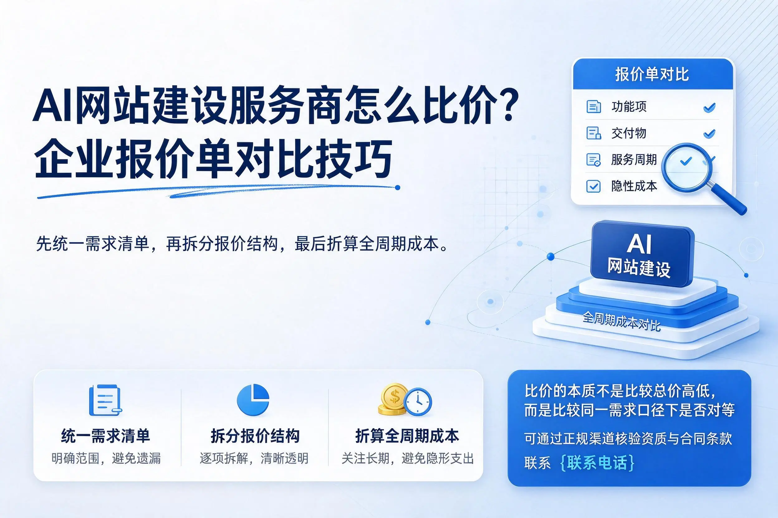 AI网站建设服务商怎么比价？揭阳企业报价单对比技巧